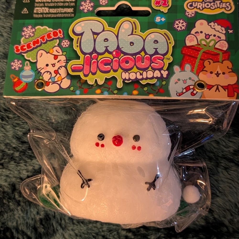 ORB Taba-licious Holiday Scented Snowman#2 Squishy Fuzzy Flocked Toy Curiosities